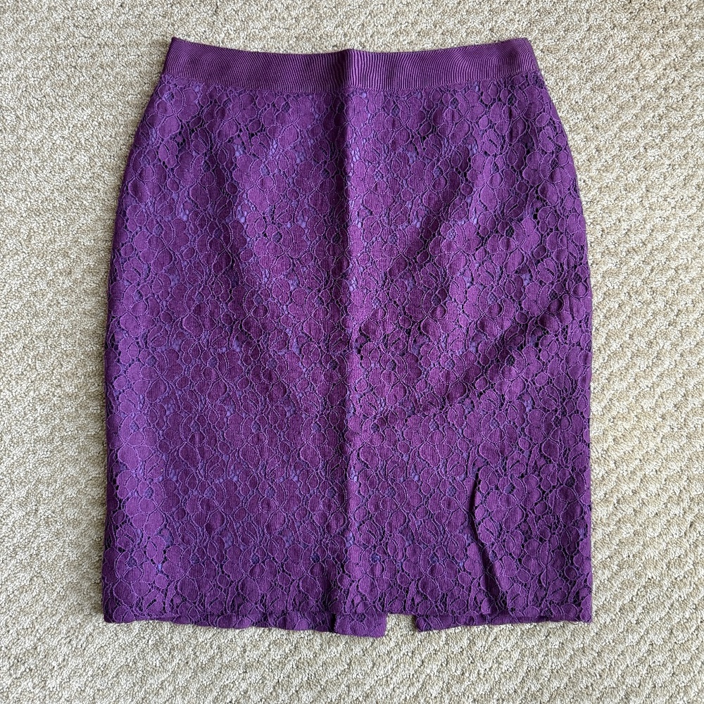 J.Crew Purple Lace Pencil Skirt, Size 0